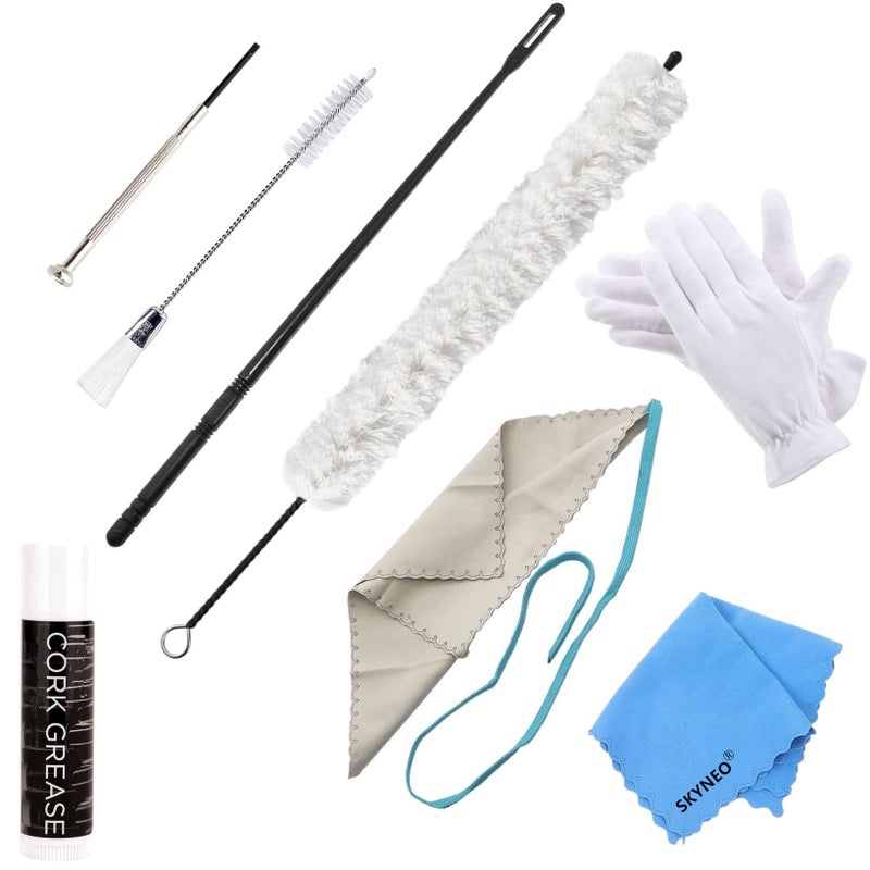 SKYNEO Flute Cleaning Kit Include 1pc Cotton Cleaning Brush  Flute Swab  Double-End Dust Brush Flute Cleaning Rod  Screwdriver for Flute Repairing Cork Grease  a Pair Cotton Gloves  1pc Flute Cleaning Cloth - Image 1